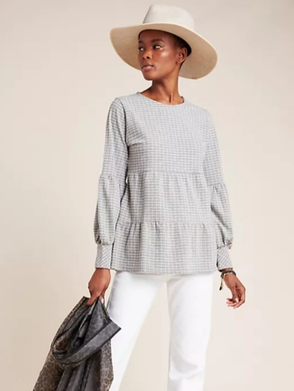 NEW! Anthropologie Blue Tassel Norma Tiered Babydoll Long Sleeve Top Size L